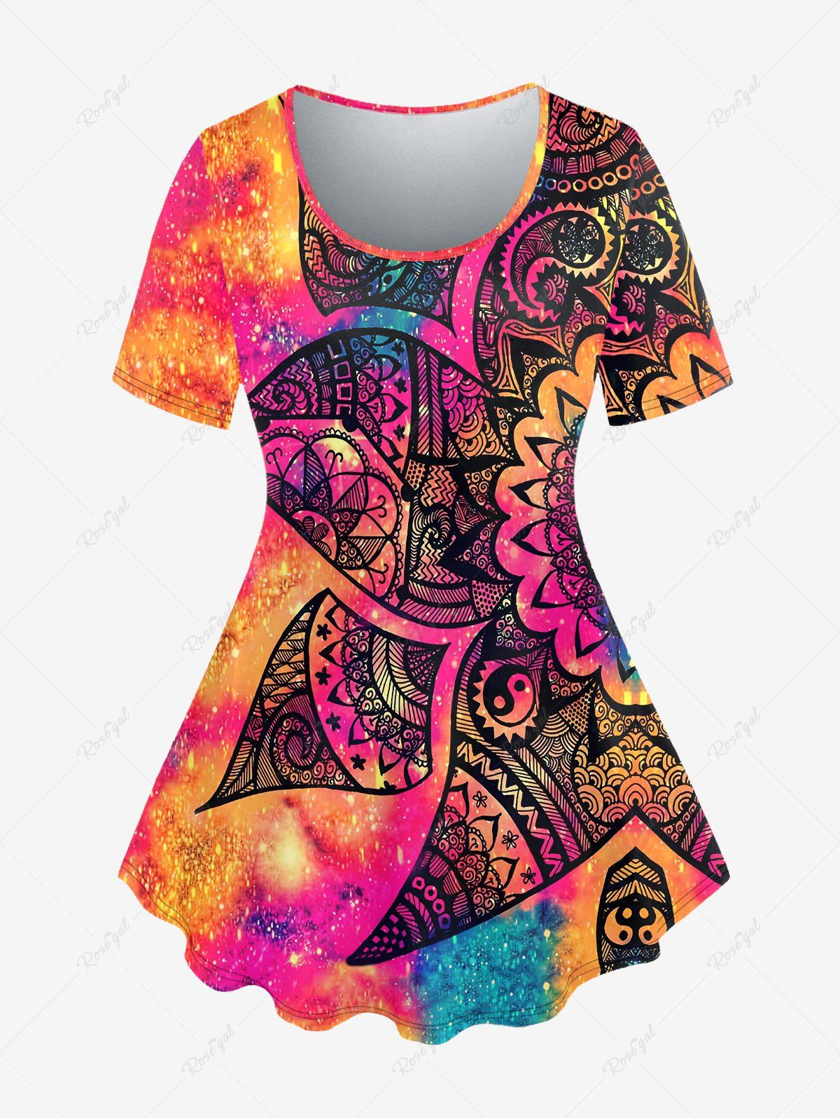 Online Plus Size Tie Dye Glitter Paisley Print T-shirt  