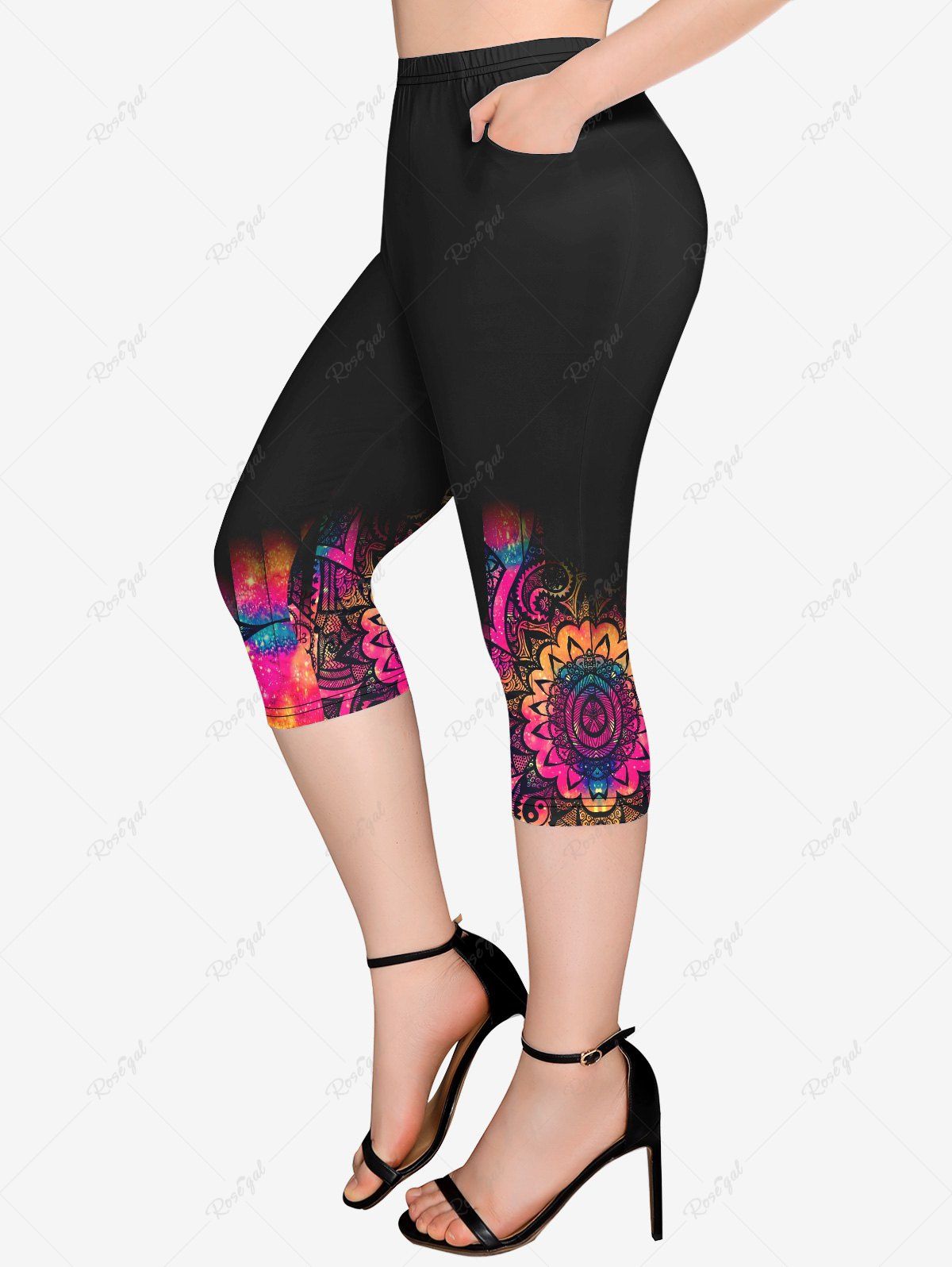New Plus Size Tie Dye Paisley Print Pockets Capri Leggings  