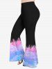 Plus Size Colorful Butterfly Sparkling Printed Short Sleeves T-shirt and Flare Pants 70s 80s Outfit -  