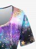 Tie Dye Star Sparkling Sequin Printed T-shirt and Flare Pants Plus Size Disco Outfit -  