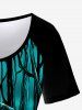 T-shirt Gothique Arbre Lune Aigle Imprimés à Manches Courtes - Noir 4X