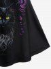Robe Gothique Croisée Chat Lune et Chauve-souris Imprimés à Bretelle - Noir 1X