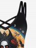 Gothic Wizard Bat Moon Cat Print Crisscross Cami Dress -  