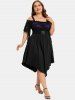 Robe Mi-Longue Ligne A Vintage Panneau en Laitue Grande Taille - Noir 1X | US 14-16