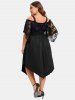 Robe Mi-Longue Ligne A Vintage Panneau en Laitue Grande Taille - Noir 3X | US 22-24