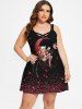 Plus Size Girl Moon Skull Flower Glitter Print Crisscross Cami Dress -  