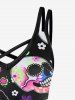 Halloween Plus Size Skull Flower Print Crisscross Cami Dress -  