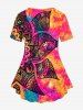 Plus Size Tie Dye Glitter Paisley Print T-shirt -  