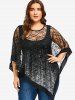 Plus Size Sheer Lace Asymmetric Overlay T-shirt -  