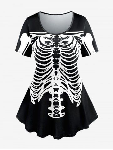 Plus Size Halloween Skeleton Print T-shirt - BLACK - M