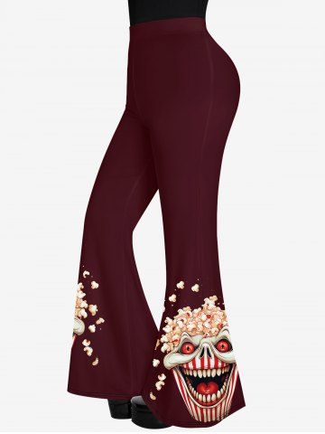 Gothic Clown Popcorn Print Flare Pants - RED - XS