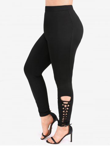 Plus Size Hollow Out Braided Pants - BLACK - 1X | US 14-16
