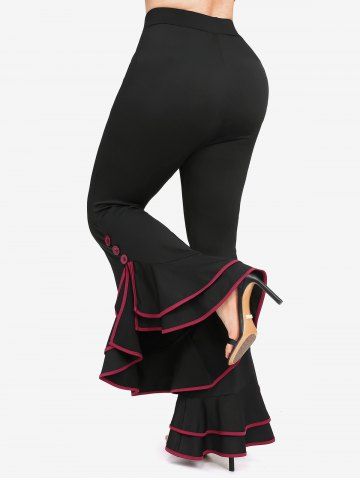 Plus Size Lettuce Layered Buttons Flare Pants