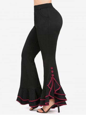 Plus Size Lettuce Layered Buttons Flare Pants