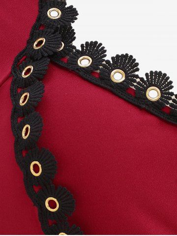 Plus Size Pentagram Zipper Lace Trim Grommets Hooded Coat