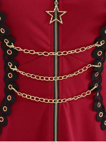 Plus Size Pentagram Zipper Lace Trim Grommets Hooded Coat