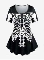 Plus Size Halloween Skeleton Print T-shirt -  