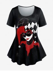 Plus Size Clown Print Painting Splatter Short Sleeves T-shirt -  