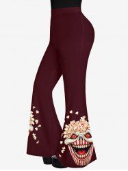Pantalon Évasé Imprimé Clown Popcorn Style Gothique - Rouge 1X