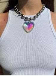 Vintage Faux Crystal Love Heart Beaded Pendant Necklace -  