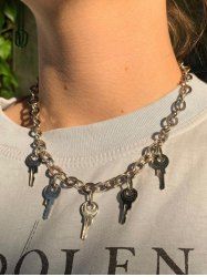 Collier Tendance avec Pendentif Clef et Pompon - Argent 