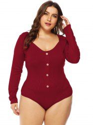 Plus Size Ribbed Button Solid Color Romper -  