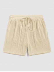 Men's Solid Color Ribbed Textured Drawstring Bermuda Shorts -  