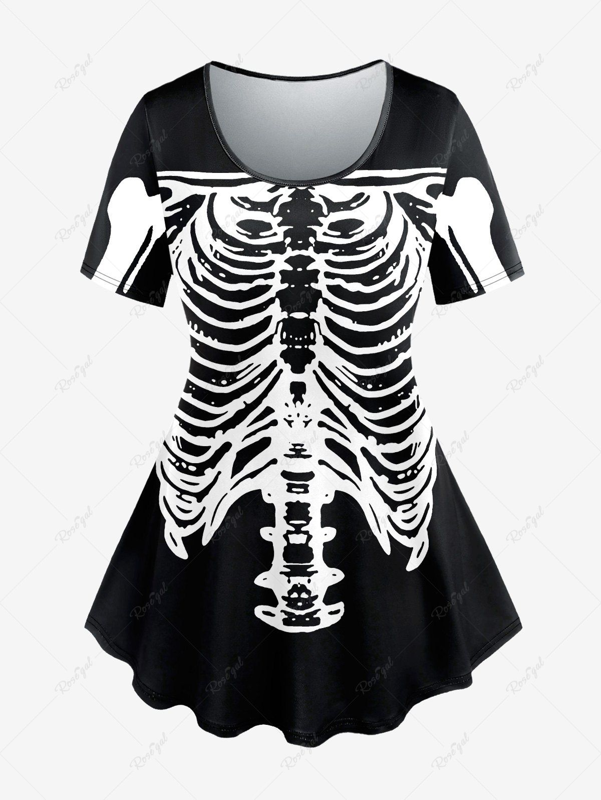 Outfit Plus Size Halloween Skeleton Print T-shirt  