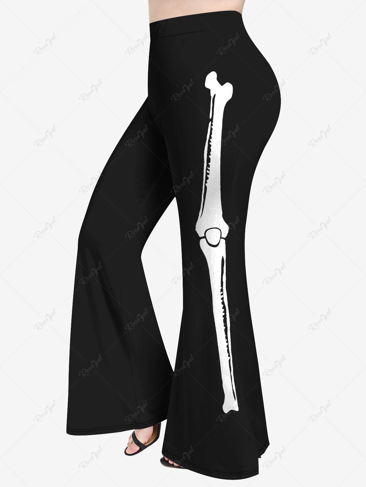 Best Plus Size Halloween Skeleton Print Flare Pants  