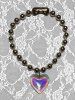 Vintage Faux Crystal Love Heart Beaded Pendant Necklace -  