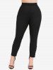 Plus Size O-Ring Tied Side Split Pocket Solid Color Pull On Pants -  