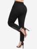 Plus Size O-Ring Tied Side Split Pocket Solid Color Pull On Pants -  