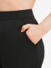 Plus Size O-Ring Tied Side Split Pocket Solid Color Pull On Pants -  