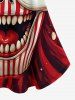 T-shirt à Bretelle Gothique Clown Popcorn Imprimé à Epaule Dénudée - Rouge 5X