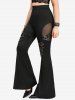 Gothic Mesh Panel Layered Chain Buckle Flare Pants -  