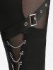 Gothic Mesh Panel Layered Chain Buckle Flare Pants -  