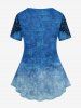 Plus Size 3D Appliques Denim Pockets Buttons Printed T-shirt -  