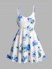 Plus Size Flower Print Spaghetti Strap Top and Sheer Lace Up Bolero Shrug Cardigan Outfit -  