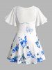 Plus Size Flower Print Spaghetti Strap Top and Sheer Lace Up Bolero Shrug Cardigan Outfit -  
