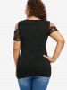 T-shirt Tressé Fleuri à Lacets de Grande Taille - Noir 4X | US 26-28