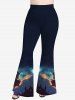 Halloween Plus Size Moon Tree Glitter Hat Girl Print Flare Pants -  