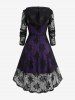 Plus Size Gothic Crisscross Ruched Cami Dress and Lace-up Floral Lace Hooded Cover Set -  