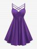 Plus Size Gothic Crisscross Ruched Cami Dress and Lace-up Floral Lace Hooded Cover Set -  