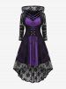 Plus Size Gothic Crisscross Ruched Cami Dress and Lace-up Floral Lace Hooded Cover Set -  