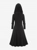 Plus Size Zipper Lace Up PU Leather Stripe Grommets Hooded Coat -  