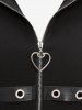 Plus Size Zipper Lace Up PU Leather Stripe Grommets Hooded Coat -  