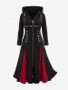 Plus Size Zipper Lace Up PU Leather Stripe Grommets Hooded Coat -  