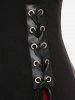 Plus Size Zipper Lace Up PU Leather Stripe Grommets Hooded Coat -  