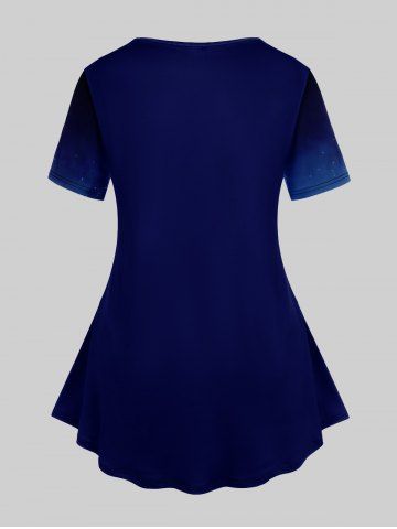 Plus Size Galaxy Flower Wreath Owl Print T-shirt