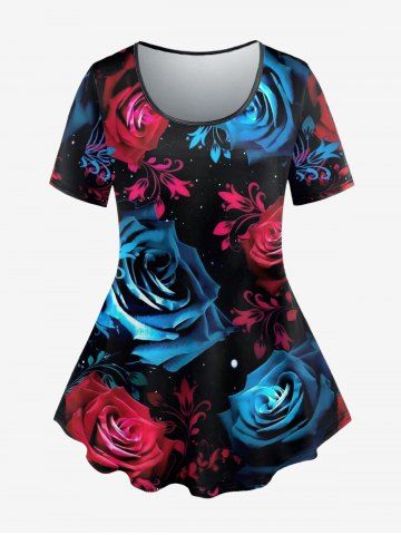 Plus Size Rose Glitter Print Valentines T-shirt - MULTI - 4X
